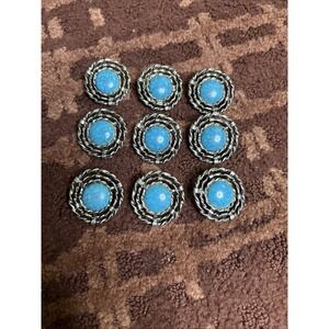 Set Of 9 Turquoise Color Bolo Tie Clips (unknown stones‎ and metal)